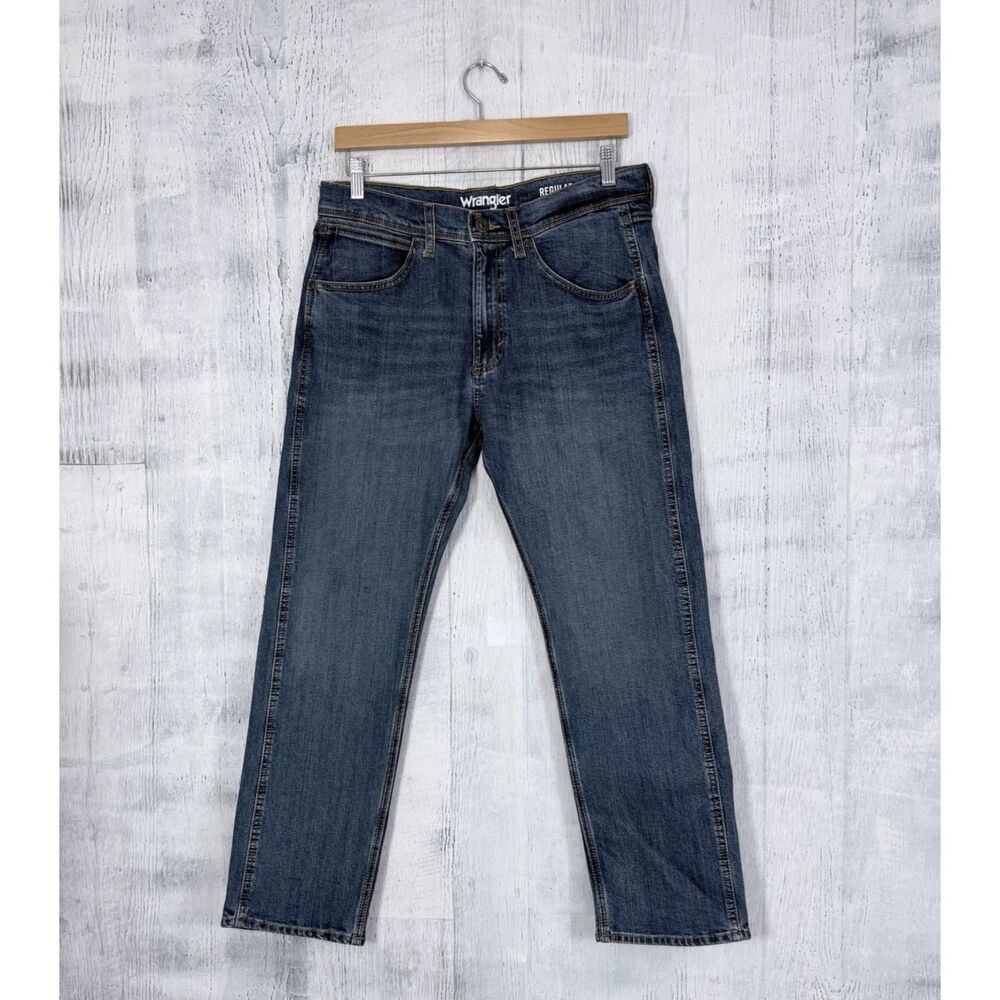 Wrangler Regular Fit Denim Blue Jeans Straight Stretch Mens 32x29